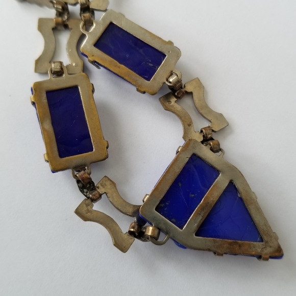 Relisted-Vintage Art Deco necklace blue glass silver tone choker - Picture 12 of 17